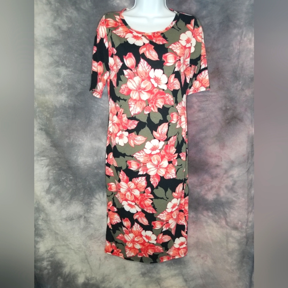 LuLaRoe Julia Reglan Small Orange and Black Dress